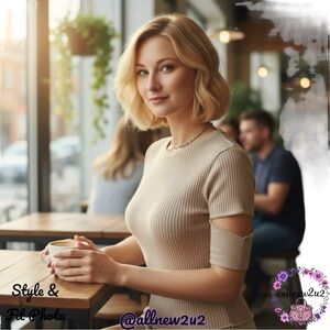 DKNY Jeans Ribbed Cold Shoulder Cut Out Knit Top Sz S